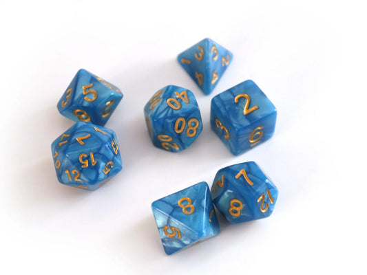 Dice Set Pearl: Azur/Gold (7)