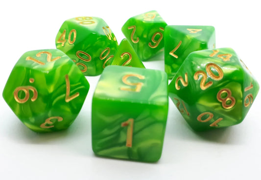 Dice Set Pearl: Grass/Gold (7)
