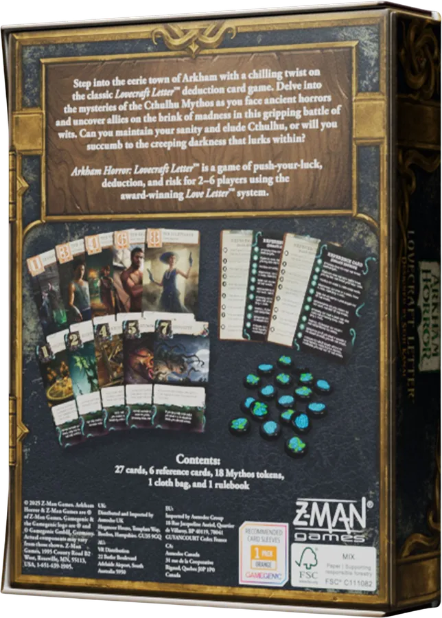 Z-Man Games, Arkham Horror : Lovecraft Lettre, jeu de cartes, 2 à 6 joueurs, à partir de 14 ans, 30 à 45 minutes, allemand : Kanai, Seiji Z-Man Games, Arkham Horror : Lovecraft Lettre, jeu de cartes, 2 à 6 joueurs, à partir de 14 ans, 30 à 45 minutes, allemand : Kanai, Seiji